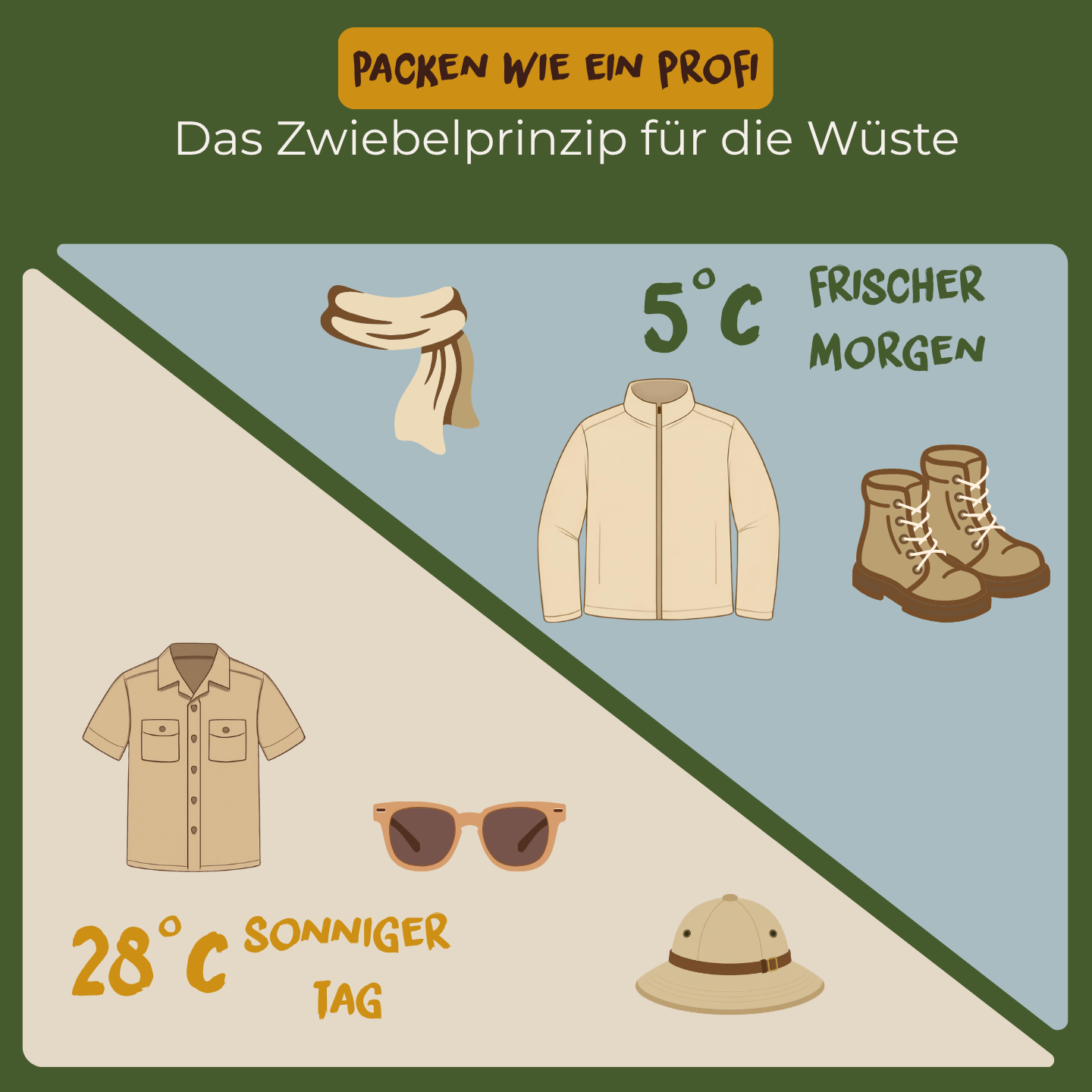Packen wie ein Profi, mit Lagen für eine Safari